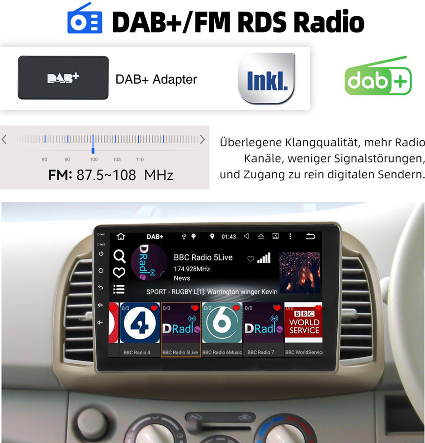 Kein Signal oder starkes Rauschen? So rüsten Sie DAB+ in Ihrem Nissan Micra K12 Android Radio nach