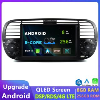Fiat 500 Abarth (2008–2015) Android Radio Upgrade mit DAB+, CarPlay, Android Auto, Bluetooth-Freisprecheinrichtung, Rückfahrkamera, Handy-Verbindung und 7" IPS Display