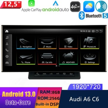12,5" Android 13.0 Autoradio DVD Player GPS Navigation Stereo für Audi A6 C6 (2004-2011)-1
