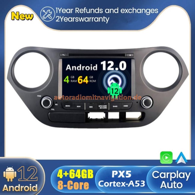 Hyundai i10 Android 12.0 Autoradio GPS Navigationsysteme mit Touchscreen -  Android 12 Autoradio DVD Player GPS Navigation Speziell für Hyundai i10 (Ab  2013)