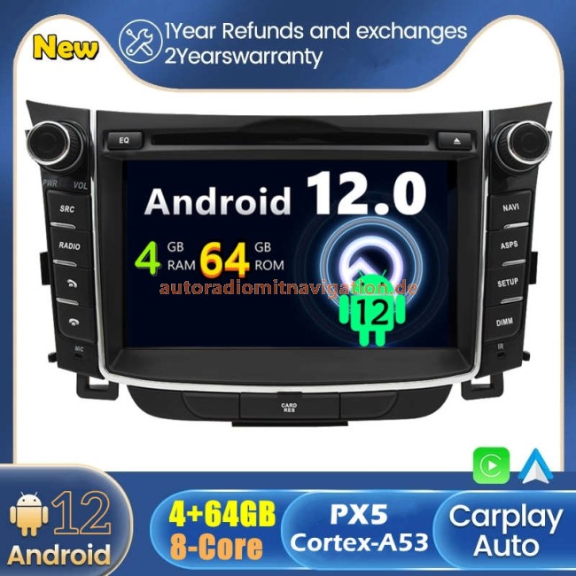 Hyundai i30 Android 12.0 Autoradio GPS Navigationsysteme mit Touchscreen -  Android 12 Autoradio DVD Player GPS Navigation Speziell für Hyundai i30  (2011-2017)