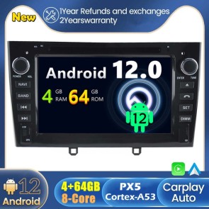 Peugeot 308 Android 12.0 Autoradio GPS Navigationsysteme mit Touchscreen Bluetooth Freisprecheinrichtung Mikrofon SWC DAB CD SD USB WiFi TV OBD2 Carplay Android Auto - Android 12 Autoradio DVD Player GPS Navigation Speziell für Peugeot 308 (2007-2013)