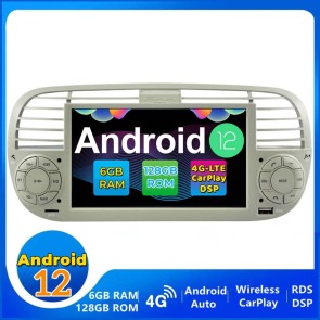 Fiat 500 Android 12.0 Autoradio GPS Navigationsysteme mit Octa-Core 6GB+128GB Touchscreen Bluetooth Freisprecheinrichtung DAB RDS DSP USB WiFi 4G-LTE Wireless CarPlay - 7