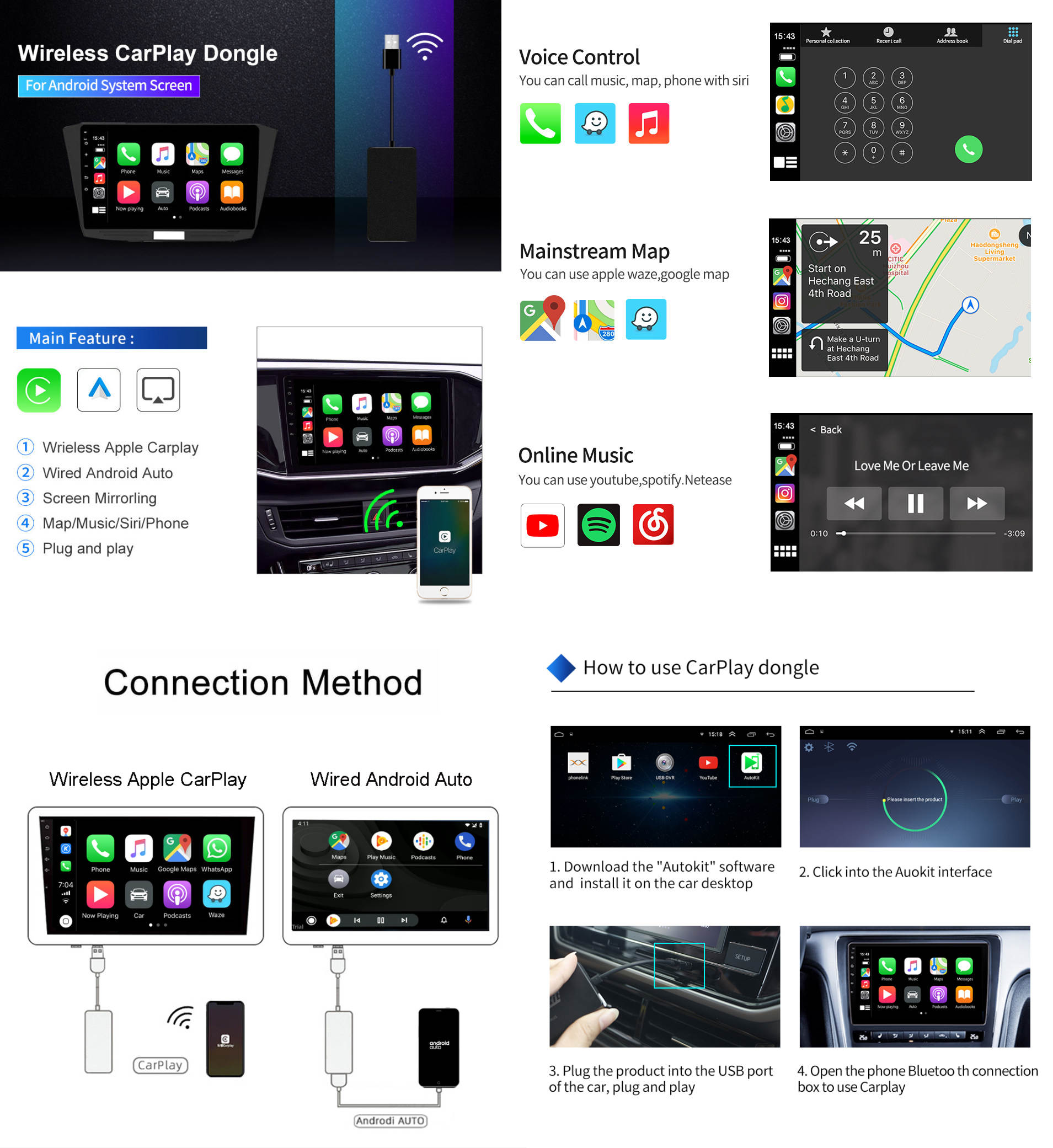 Wireless Carplay Dongle USB Empfänger Adapter für Android Autoradios