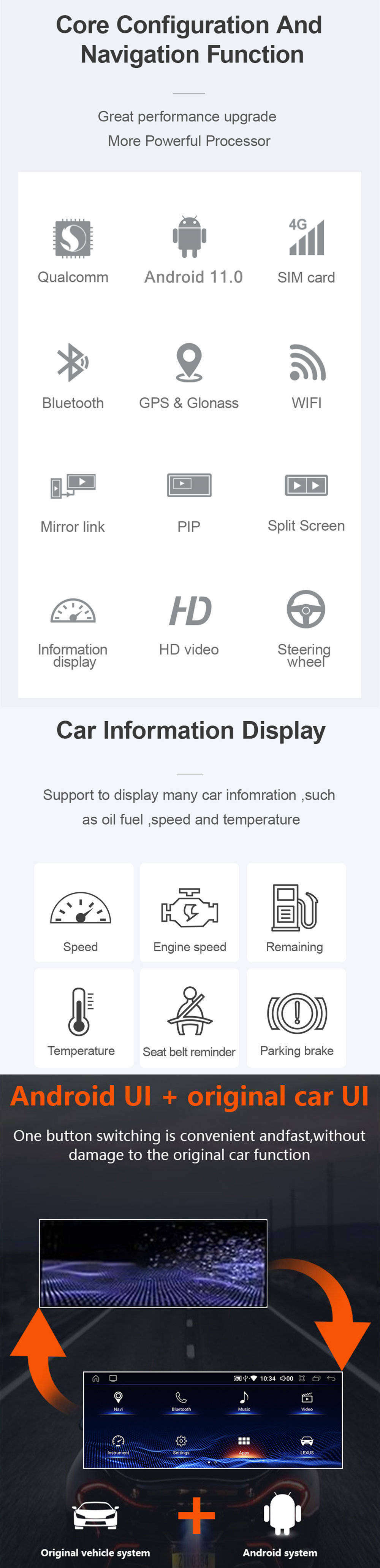 Autoradio Android 11.0 für Lexus CT200h-1
