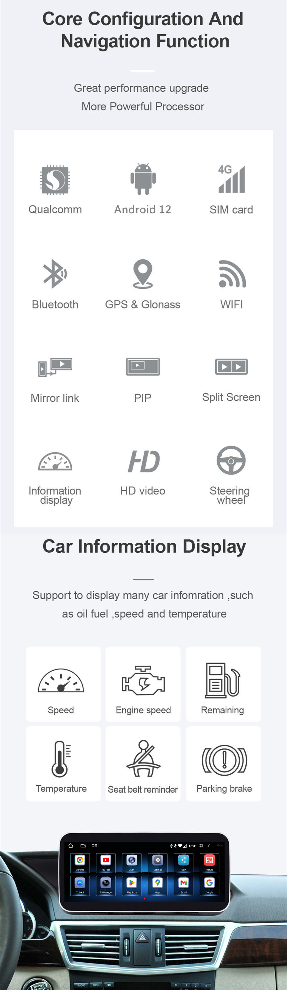 Autoradio Android 12.0 für Mercedes G-Klasse‎ W463-1